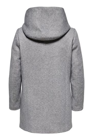 ONLY Curve Grey Hooded Smart Zip Up and Popper Front Coat