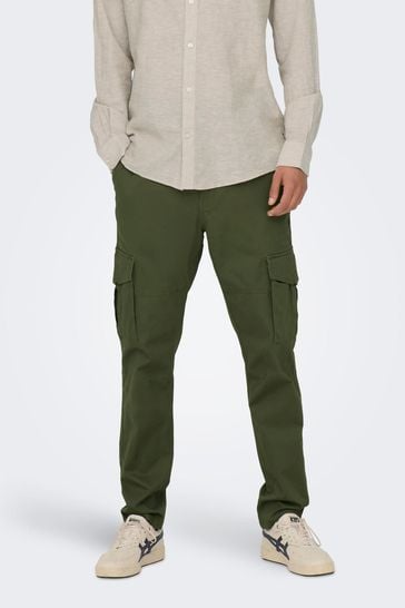 Only & Sons Green Straight Leg Cargo Trousers