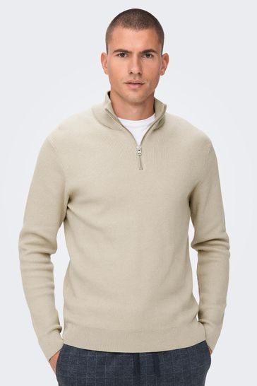 Buy Only Sons Cream 1 4 Zip Knitted Jumper from Next USA