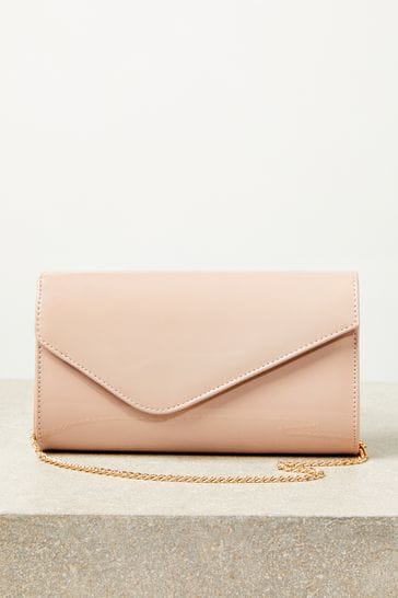 Lipsy Nude Pink Asymmetric Foldover Chain Clutch Bag
