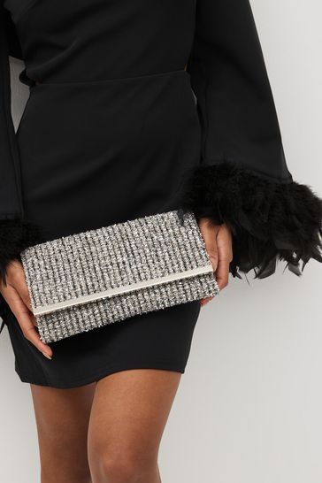 Buy Dark Grey Clutch Bag With Detachable Cross Body Chain from