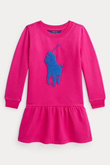 Polo Ralph Lauren Girls Pink French Knot Big Pony Fleece Dress