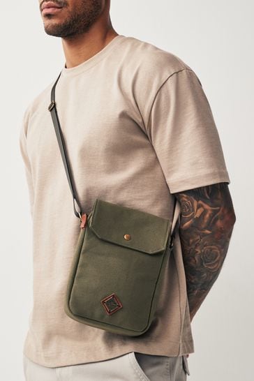 Khaki Green Canvas Cross-Body Bag