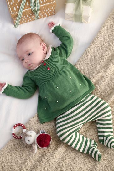 Buy Mamas Papas Green Christmas Elf Knit Top Leggings from