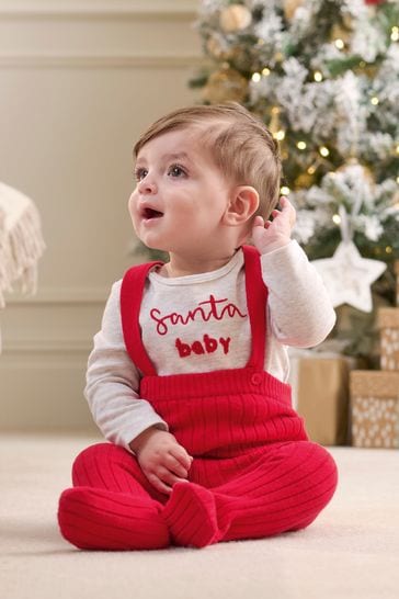 Buy Mamas Papas Red Christmas Bodysuit Dungaree Set from Next