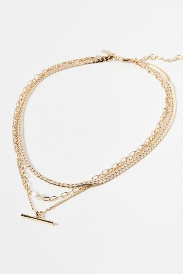 Buy Oliver Bonas Rosalind Chain Freshwater Pearl and Bar Layered Necklace from the Laura Ashley online shop