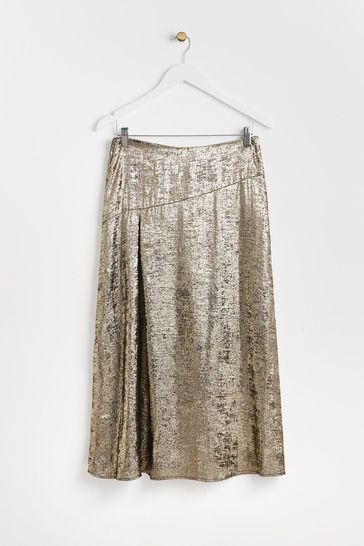 Buy Oliver Bonas Gold Metallic Shimmer Midi Skirt from Next Luxembourg