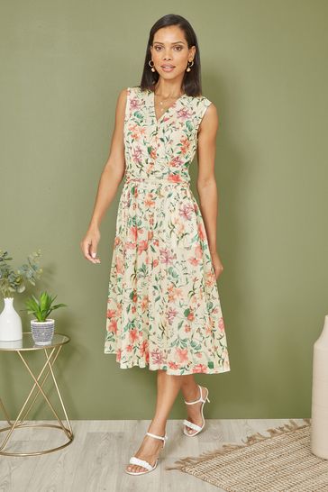 Cream floral midi dress discount