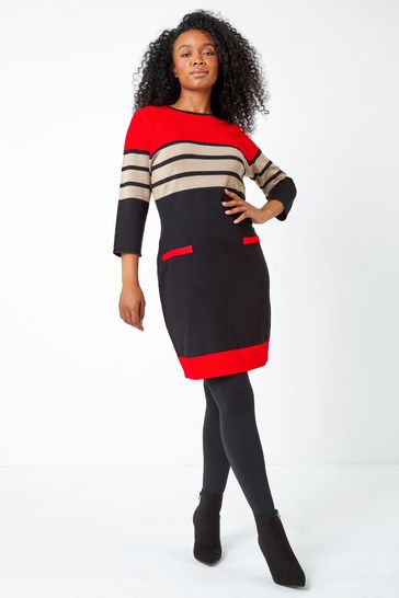 Buy Roman Red Petite Stripe Print Pocket Jumper Dress from Next