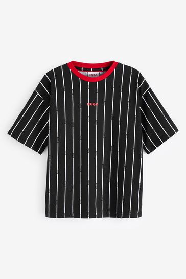 HUGO Stripe All-Over Print Logo Black T-Shirt