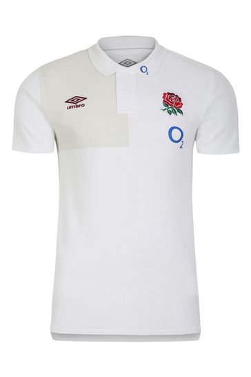 Umbro White England CVC Rugby Polo Shirt (O2) Jnr