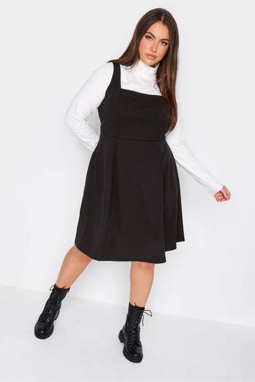 Yours Curve Black Pinafore Square Neck Scuba Dress