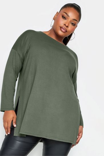 Yours Curve Green Long Sleeve Oversized T-Shirt