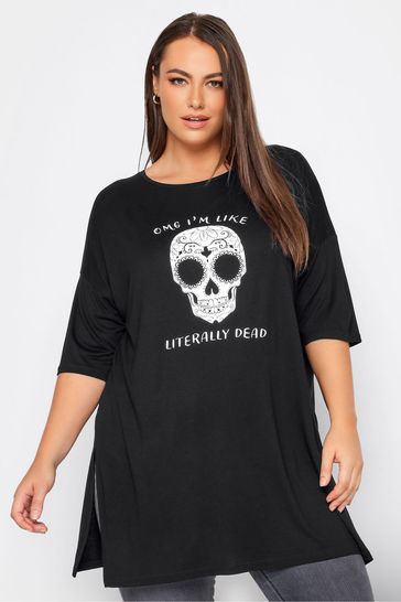 Buy Yours Curve Black Novelty Halloween Oversized T Shirt from