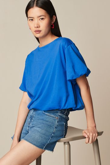 Cobalt Blue Short Sleeve Bubble Hem T-Shirt