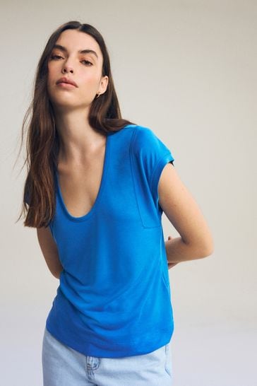 Cobalt Blue Premium Modal Rich Short Sleeve Scoop Neck T-Shirt