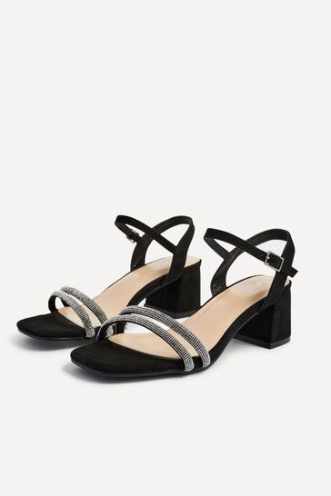 Buy Linzi Black Bunty Block Heeled Sandals With Diamante Trim from