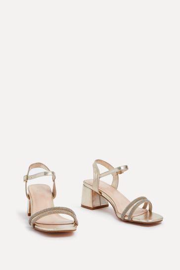 Gold diamante heeled top sandals