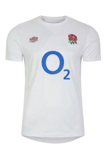 Camiseta de rugby de calentamiento blanca y azul de Inglaterra de Umbro