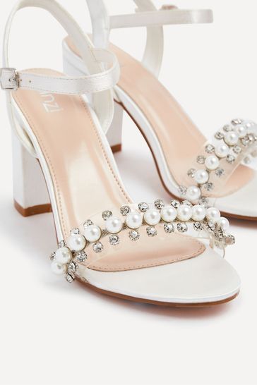 Buy Linzi Cream Tinsley Block Heeled Sandals With Pearl and Diamante Front Strap from Next Bahrain