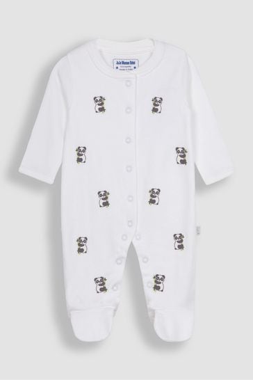 JoJo Maman Bébé Panda Embroidered Cotton Baby Sleepsuit