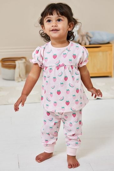 JoJo Maman Bébé Pink Strawberry Printed Jersey Pyjamas
