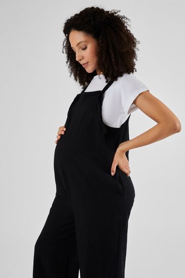 Black wide leg dungarees best sale