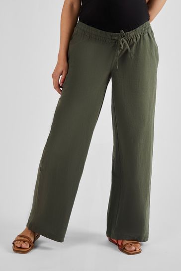 JoJo Maman Bébé Khaki Green Linen Blend Maternity Trousers