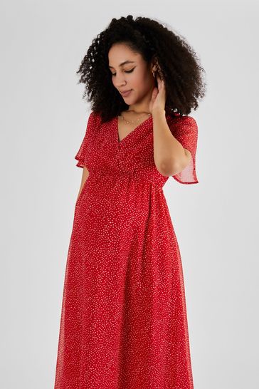 JoJo Maman Bebe Red Spot Maternity Wrap Midi Dress