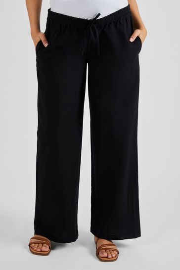 JoJo Maman Bébé Black Linen Blend Maternity Trousers