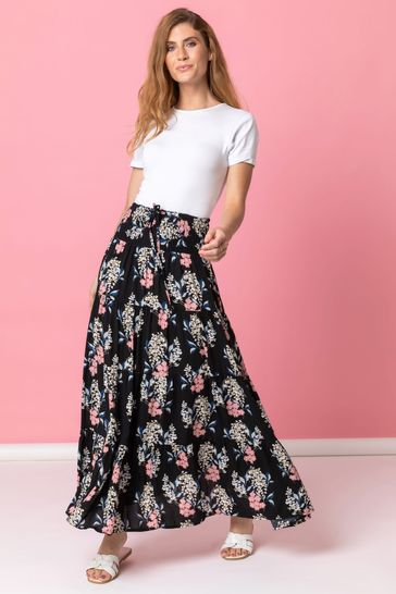 Long black floral skirt 2025