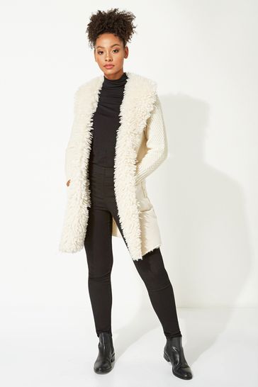 Buy Roman Cream Originals Longline Faux Shearling Knit Coatigan