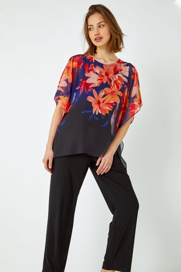 Buy Roman Black Floral Print Chiffon Overlay Jumpsuit from Next