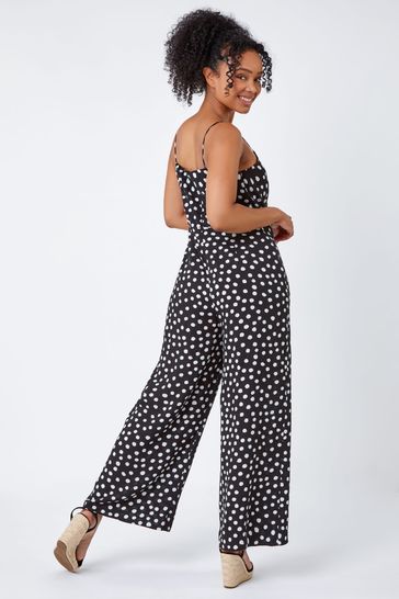 Buy Roman Black Petite Full Length Polka Dot Jumpsuit from Next