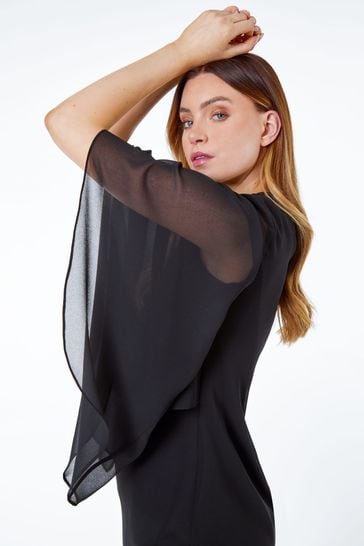 Buy Roman Black Asymmetric Chiffon Overlay Shift Dress from Next
