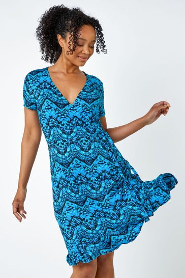 Buy Roman Roman Petite Patterned Tie Detail Wrap Dress from the Laura Ashley online shop