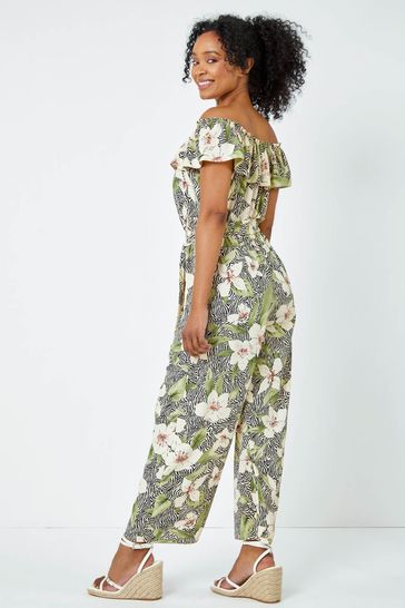 Buy Roman Green Floral Bardot Frill Jumpsuit from Next Ireland