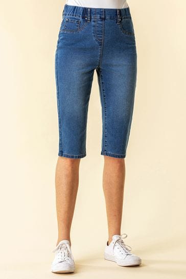 Denim pedal pusher shorts new arrivals