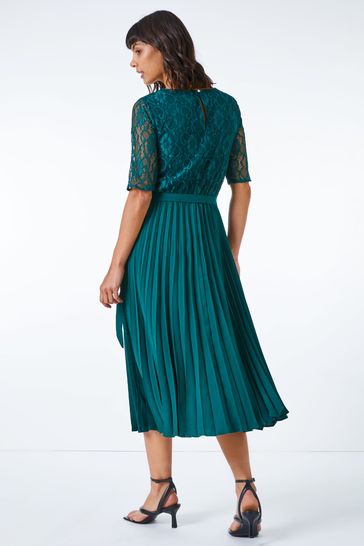 Buy Roman Green Lace Pleated Midi Dress from Next Ireland