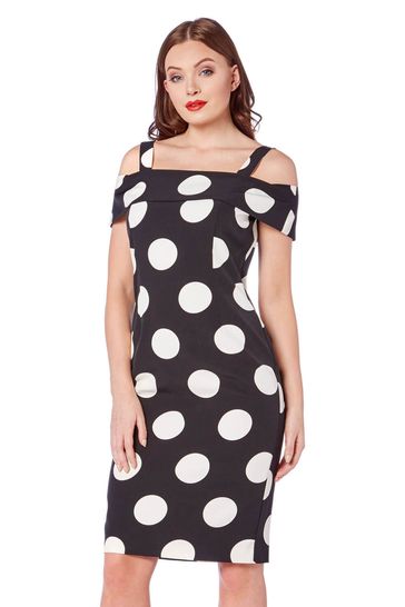 Black polka sales dot bardot dress