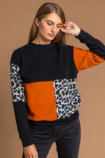 Roman Orange High Neck Animal Print Jumper