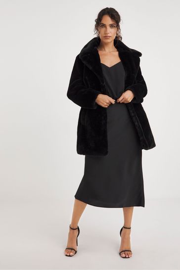 Buy JD Williams Plush Faux Fur Black Coat from Next Poland