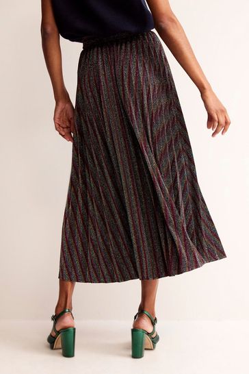 Metallic pleated shop striped skirt