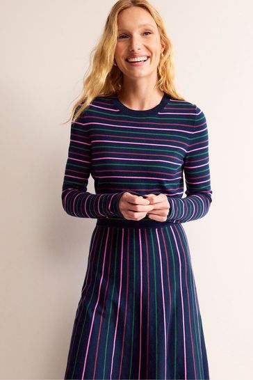 Buy Boden Blue White Maria Knitted Midi Dress from Next Netherlands