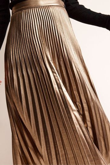 Gold pleated store midi skirt uk