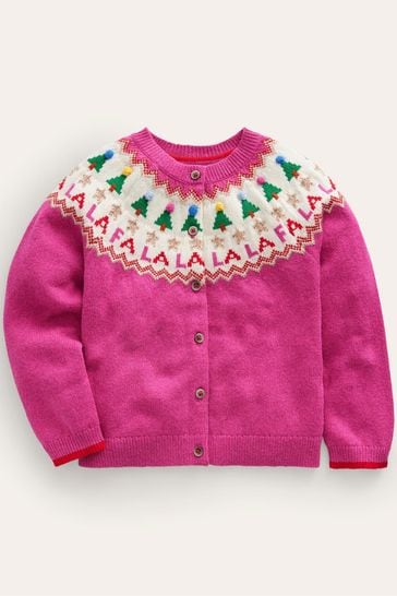 Buy Boden Pink Fun Fair Isle Christmas Cardigan from Next Luxembourg
