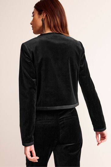 Boden Black Bow Trim Collarless Jacket