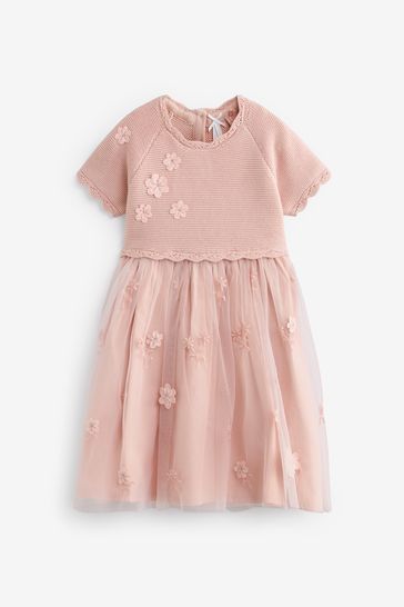 Pink 2-In-1 Embroidered Mesh Occasion Dress (3mths-7yrs)