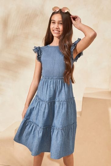 Lipsy Blue Chambray Midi Skirt Dress (3-16yrs)