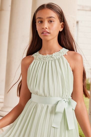 Sage green pleated dress 2025